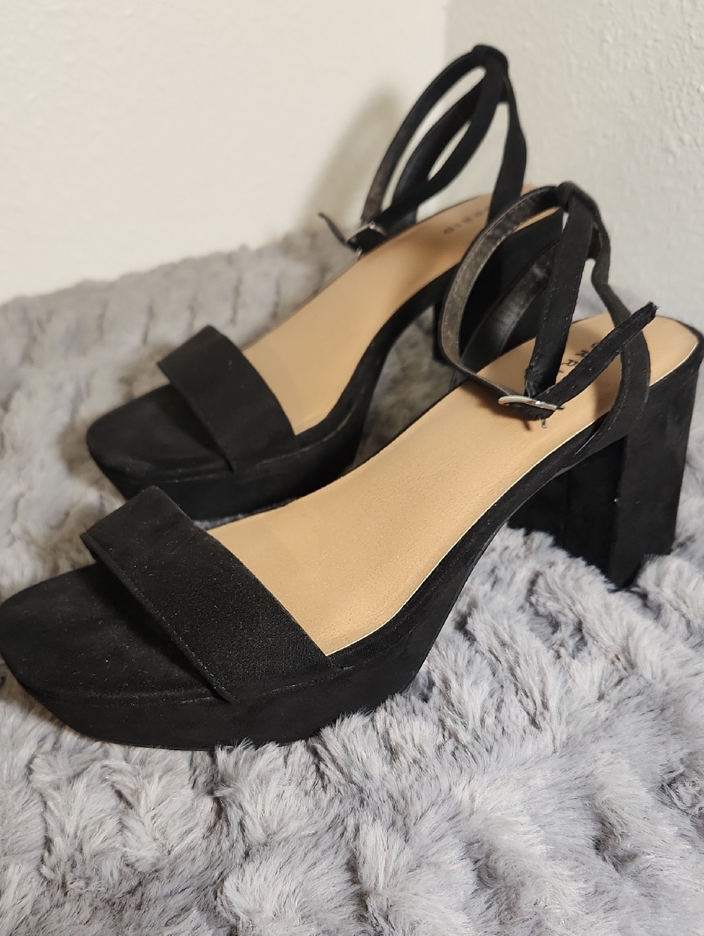 Black Suede Block Heel Sandals